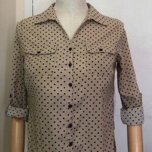 Studio Works Women’s Tan & Black Polka Dot Button-Down Shirt Size L
